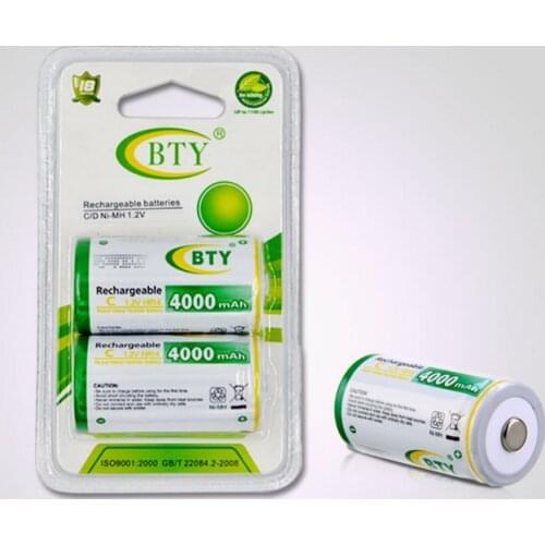 4pcs/lot, BTY High Capacity 4000mAh C Size 1.2V HR14 Ni-MH Rechargeable Battery With Blister Pack