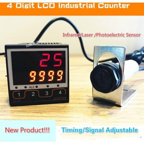 4 Digit Intelligent Industrial Counter Electronic Digital Display Running Water Conveyor Belt Counting Infrared Automatic Sensor
