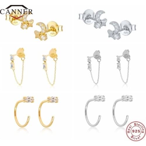 CANNER 925 Sterling Silver Star Fashion Piercing Stud Earrings for Women Gold Color Earring Jewelry Pendientes Kolczyki Brincos