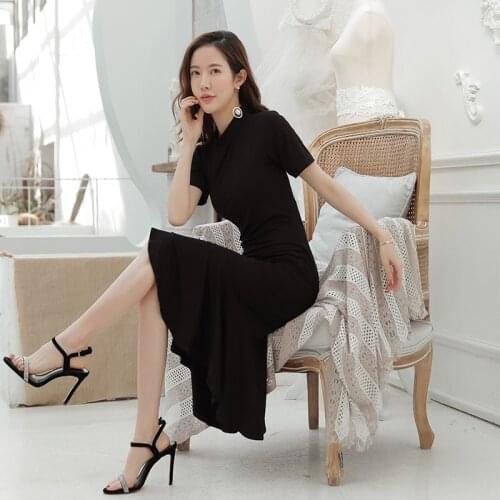 Free Shipping 2019 New Fashion Plus Size XS-10XL Long Mid-Calf Summer Dress Black Customized Modal Fish Tali Mermaid Style Dress