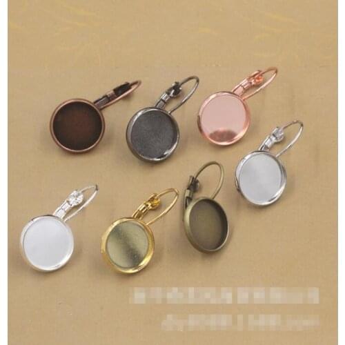 Box Copper Earring Clip Findings Round Antique Bronze Cabochon Settings(Fits 12mm)26mm(1")x 14mm(4/8"),50 PCs