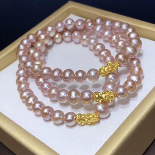 D317 Pearls Bracelets Fine Jewelry Natural 6mm Fresh Water Purple Pearls for Women Fine Bracelets