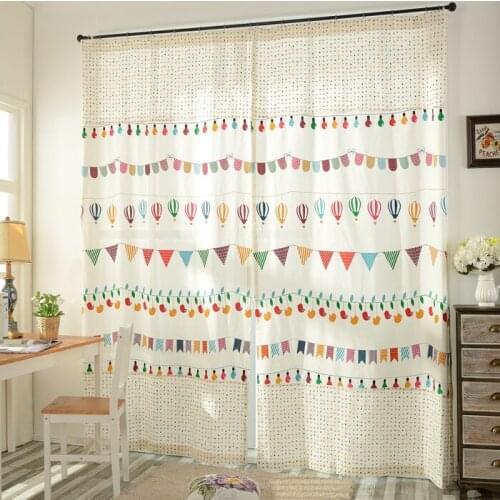 European style brand cotton linen curtain Cartoon printing window curtains for living room childrens room kid room decoration