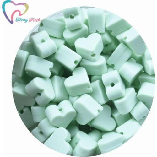 10PCS Mint Silicone Teething Beads BPA Free Small Heart Chewable DIY Baby Pendant Necklace Soother Pacifier Chain Silicone Beads