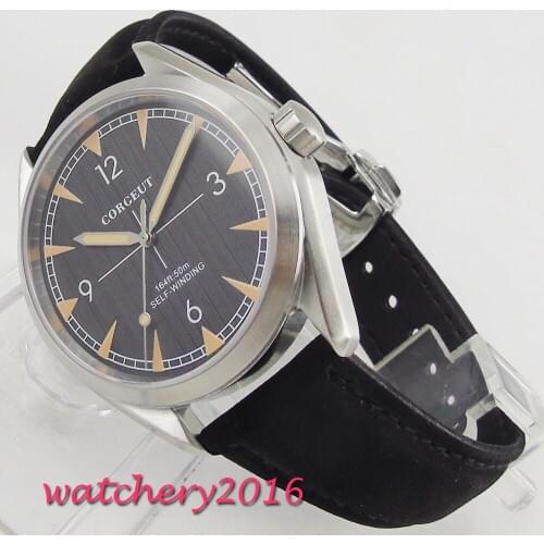 39mm Corgeut Black Dial Sapphire Glass Brushed Stainless steel Case Luminous hands Miyota Automatic Movement mens Watch