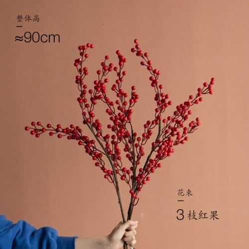 Flower arrangement holly red fruit fortune fruit simulation flower living room table flower decoration plastic dried flowers