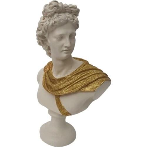EU HOME DECORATION AROSE APOLLO BÜST SILVERY GOLD GARMENT WHITE SKIN HOME OFFICE DECOR