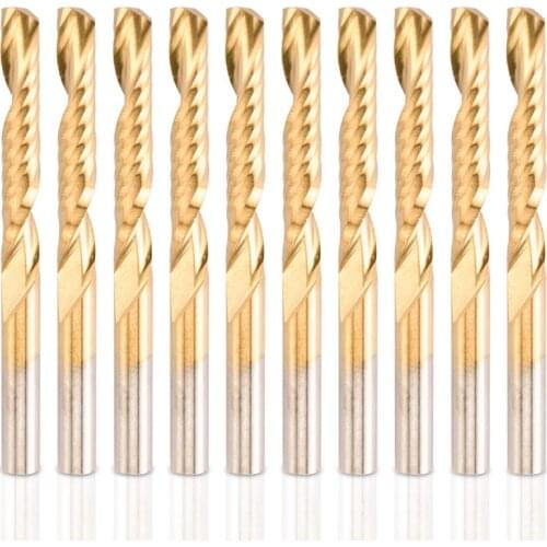 HLZS-10 Pack CNC Router Bits Spiral Router Bit Set Titanium Coated End Mill 1/8 Shank Single 1 Flute Milling Cutter Engraving