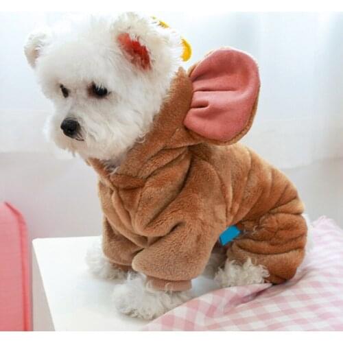 Pet Dog Costume Cute Plus Velvet Puppy Cat Dog Clothes Warm Cheese Mouse Big Ears Cute Hoodies Coat Winter Warm Fleece Jumpsuit