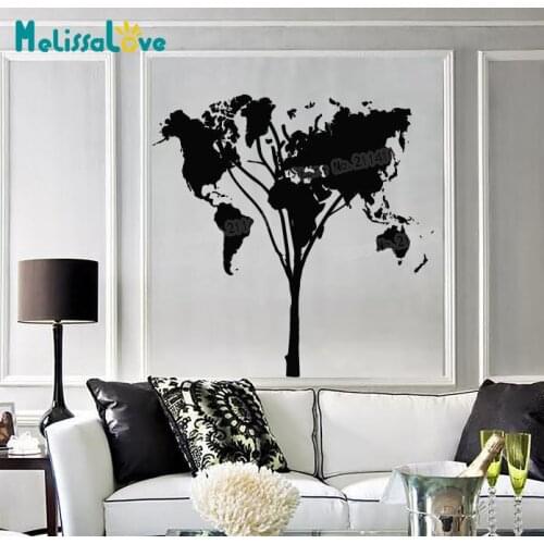 Cool Wall Stickers Vinyl Decal World Map Earth Lands Tree Home Decoration For Living Room Bedroom Removable Art MuralsYY715
