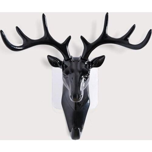 Black Deer Head Self Adhesive Key Hook Coat Hat Cap Hanger Racks Room Decorations Wall Bag Keys Sticky Holder