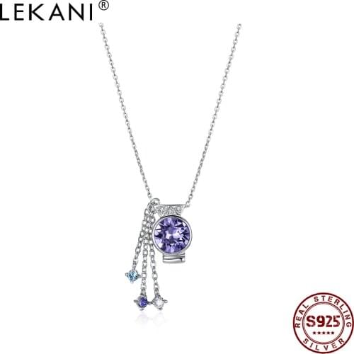 LEKANI 925 Sterling Silver Pendent Necklaces Aquarius Charms Austria Crystal Zodiac Luxury Fastival Party Gifts Fine Jewelry