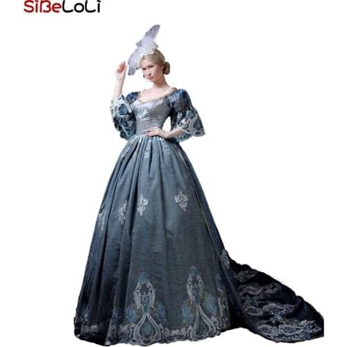 Medieval Victorian Period Fancy Dress Embroidery Rococo Marie Antoinette Dresses Birthday Party Ball Gowns Theatrical Costume