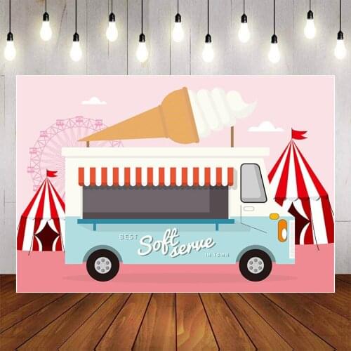 Mehofond Photography Background Summer Ice Cream Party Dessert Shop Truck Baby Girls Kids Birthday Party Backdrop Photo Studio
