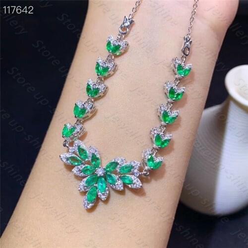 Natural emerald necklace 925 silver womens luxury necklace graceful and elegant atmosphere