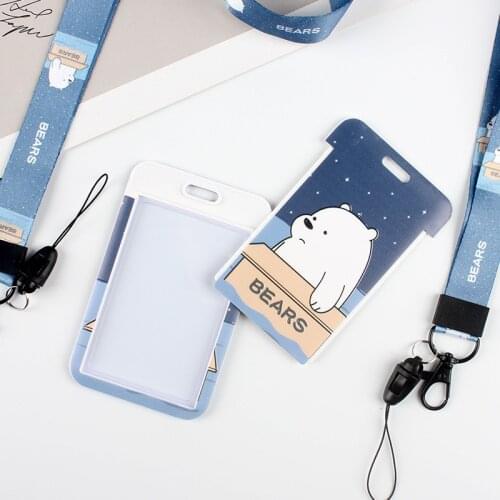 New Womens Card Holder Lanyard Cardholder Badge ID Holders Girl Cute Bear Key Chain Key Ring Bank Credit Work Name Card Cover
