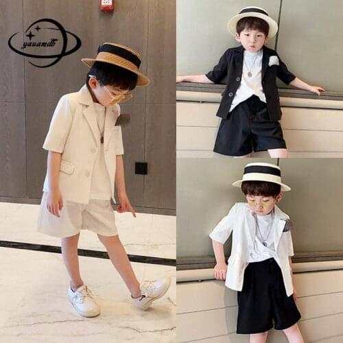 3-11y Kids Blazers Summer Boys Casual Suit Jackets Single Breasted Coat+Pants 2pcs Sets Solid Color Dress Children Clothes Hy85