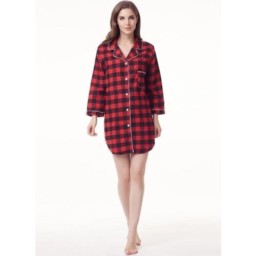 Sexy Flannel Pajama Night Shirt For Women Long Pajama Long Sleeves Shirt Dress Lapel Sleep Shirt H7000
