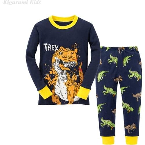 Baby Kids Pajamas Sets Cotton Boys Sleepwear Suit Autumn Cartoon Dinosaur Pajamas Long Sleeve Pijamas Tops+Pants 2pcs Animal Pjs