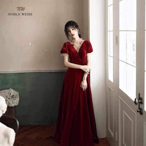 Prom dresses sexy a-line velour prom dress lace-up back cheap prom gown robe de soiree party dress with short sleeves