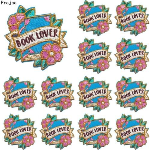 Prajna 10 PCS Book Lover Letter Patches On Clothes Cartoon Flower Iron On Embroidered Patches For Clothing Sticker Catoon Badges