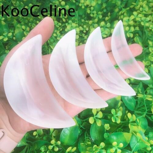 Natural Crystals Quartz Clear Selenite Moon Shape Bowl Energy Reiki Stones Home Office Aquarium Decoration Accessories Gemstone