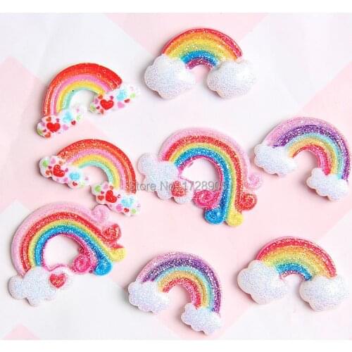 Rainbow Charms for Jewelry making 10pcs 25mm cute Shiny Charms Flatback Resin Cabochon for Kids DIY Resin Charms for Slime