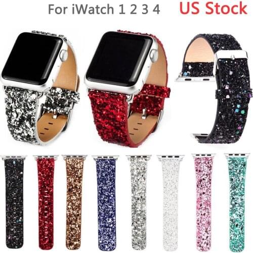 Christmas Shiny Glitter Power Leather Strap for iWatch Band 38/40mm 42/44mm Wristwatch Bracelet for Apple Watch Series 5 4 3 2 1