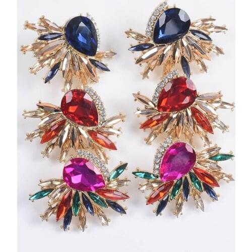 PPG&PGG Colorful Stones Earrings for Women Crystal Large Drop Earrings Boho Fringed Hanging Earrings Bridal Statement Jewelry