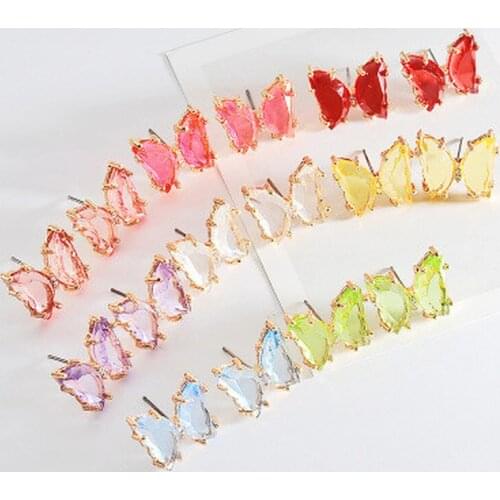 Chic Transparent Butterfly Earrings for Women 2020 Glass Crystal Korean Earring Statement Girl Party Wedding Simple Cute Earings