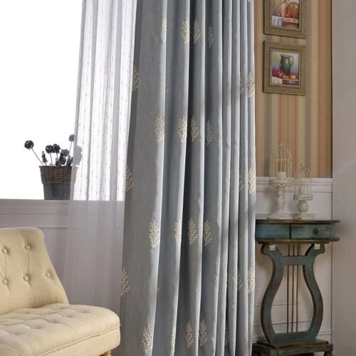 New Modern Simple Curtains American Saplings Printed Curtains Embroidery Wild Cotton and Linen Curtains for Living Room Bedroom
