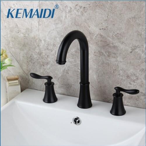 KEMAIDI Taps Fashion Deck Sink Basin Mixer Tap Set Bathroom Spout Faucet With Double Lever In Matt Black 3 pcs Bathtub Faucet