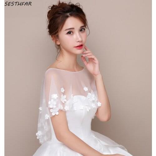 Wedding Bolero Jacket Summer Tulle Women Bridal Wraps Shawl Elegant Cape Mariage Appliques Evening Dresses PJ078