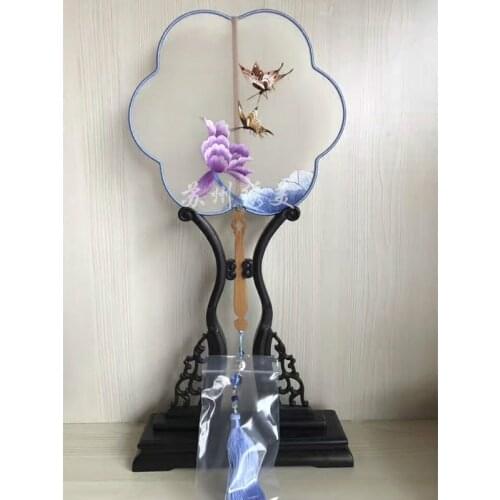 Chinese Hand Embroidery Temple Fan Circular Fan Fan Rack Base Fan Chinese Style Ancient Style Fan Rack Gift Chinese Fan Fabric