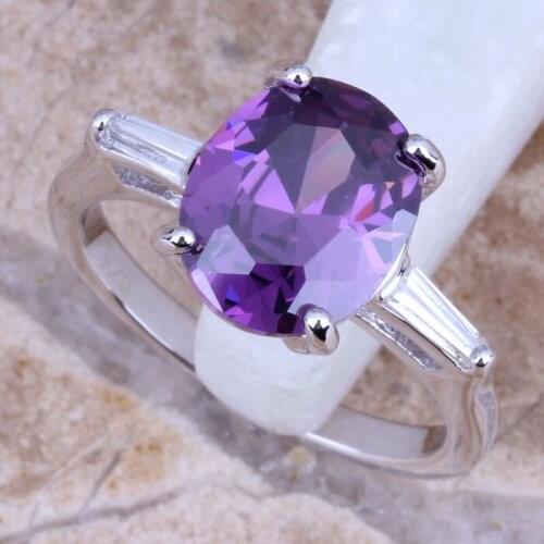Admirable Purple Cubic Zirconia White CZ Silver Plated Fashion Ring Size 6 / 7 / 8 / 9 R0065
