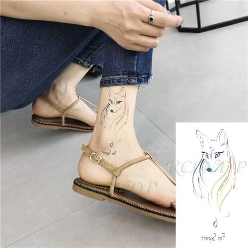 Waterproof Temporary Tattoo Sticker Fox Animal Line Drawing Design Flash Tatoo Fake Tatto Hand Leg Arm for Kids Men Women