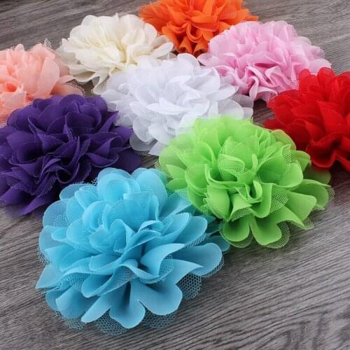 50pcs/lot 4.7" 20colors Hair Clips Fluffy Chiffon Mesh Lace Flowers For Children Hair Accessories Fabric Flowers For Headbands