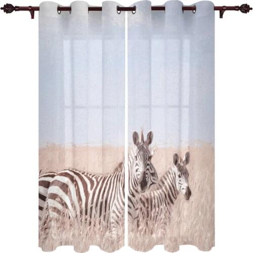 Blue Sky Grassland Zebra Outdoor Curtain For Garden Patio Curtains Bedroom Living Room Kitchen Bath Room Panel Drape