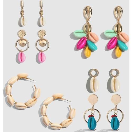 Flatfoosie New 30 Style Sea Shell Earrings For Women Gold Silver Color Metal Shell Colorful Statement Earring Beach Jewelry Girl