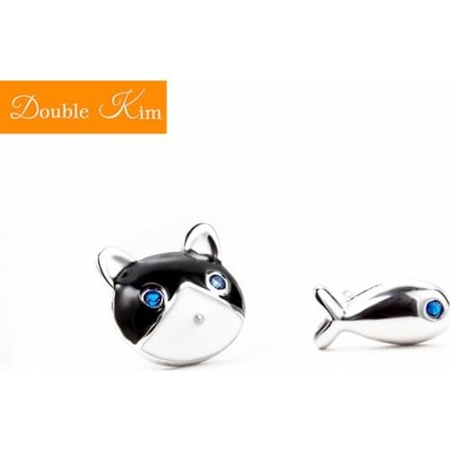 Cat Love Fish Stud Earrings Copper Alloy Material Inlaid Colorful Blue Zircon Fashion Trendy Earrings Women Jewelry Gift