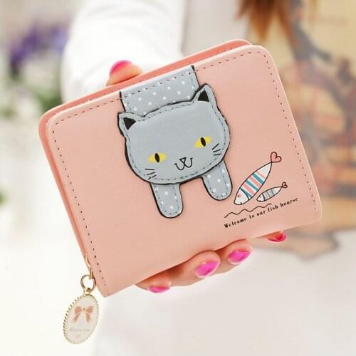 Women Cute Cat Wallet Small Zipper Girl Wallet Brand Designed Pu Leather Women Coin Purse Female Card Holder Wallet Billetera