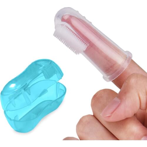 5.5x2.3cm baby finger toothbrush soft safety child baby training tooth gel child cleaning brush storage box
