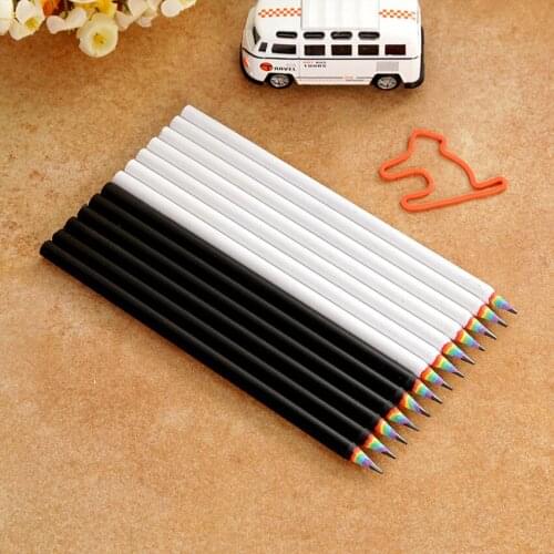 12PCS/Lot Rainbow Pencil HB Pre-Sharpened Round Shape Pencils Eco-friendly Pencil Paper Rod for Kid School Supplies Black, White