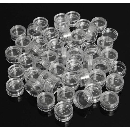 50Pcs 2.5ML Clear Plastic Jewelry Bead Storage Box Small Round Container Jars Make Up Organizer Boxes Cosmetic Portable Box
