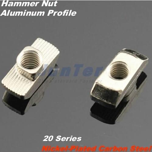 50pcs/lot M3 M4 M5 Nickel Plated Carbon Steel Hammer Nut Aluminum Connector T Fastener Sliding Nut For 2020 Aluminum Profile