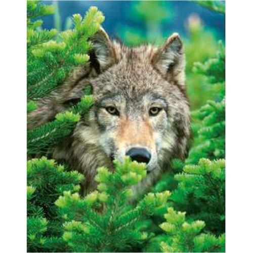 5D Diy full diamond painting green tree wolf full square round resin diamond embroidery mosaic rhinestone needlework craft home
