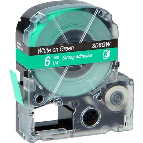 6mm White on Green SD6GW LC-2GWP adhesive ribbon label tape for kingjim/epson label maker LW300 LW400 LW-600P