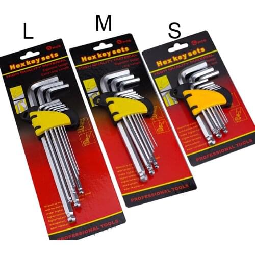 9pcs Hexagon Hex Key Wrench Tools set Matte Chrome Ball End Spanner set Screwdriver Set 1.5mm - 10mm