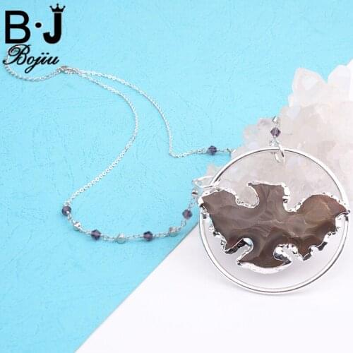 BOJIU Swallows Natural Stone Pendant Necklaces Gold Silver Color Crystal Beads Cable Chain Necklace For Women New Jewelry NKS108