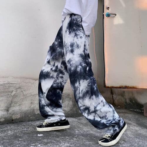Women pants Harajuku tie-dye loose straight wild pants female student ins thin retro high street was thin wide-leg pants tide